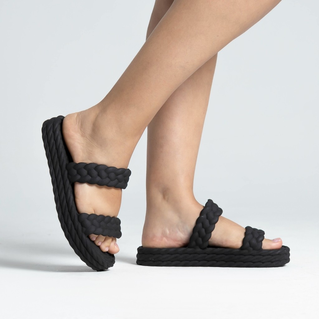 Sandália Papete Flatform em Couro com Tiras Trançadas Ecopillar